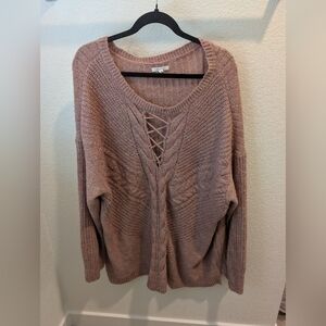 Cozy Knit Lace-Up Sweater - Mauve Pink